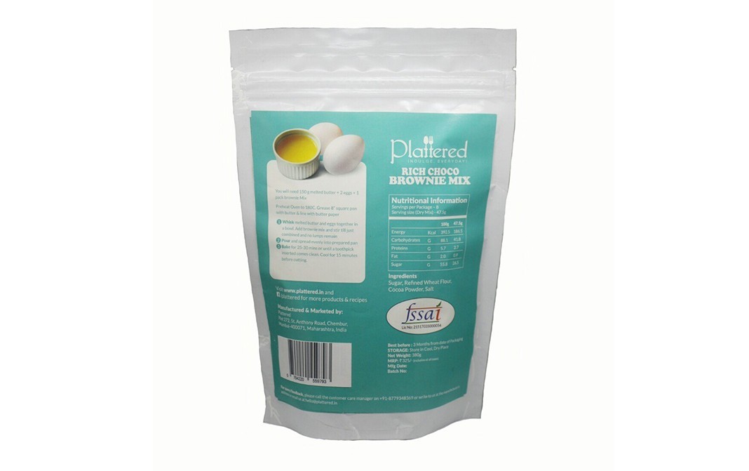 Plattered Rich Choco Brownie Mix    Pack  380 grams